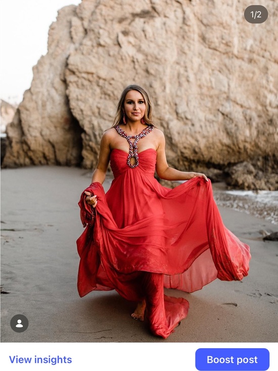Sherri Hill Dresses & Skirts - Sherri Hill Red Chiffon Halter Gown with Beaded Keyhole